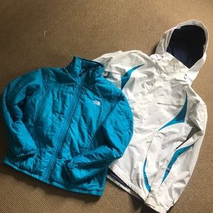 North Face White ski jacket with blue puffer insulation! size Large